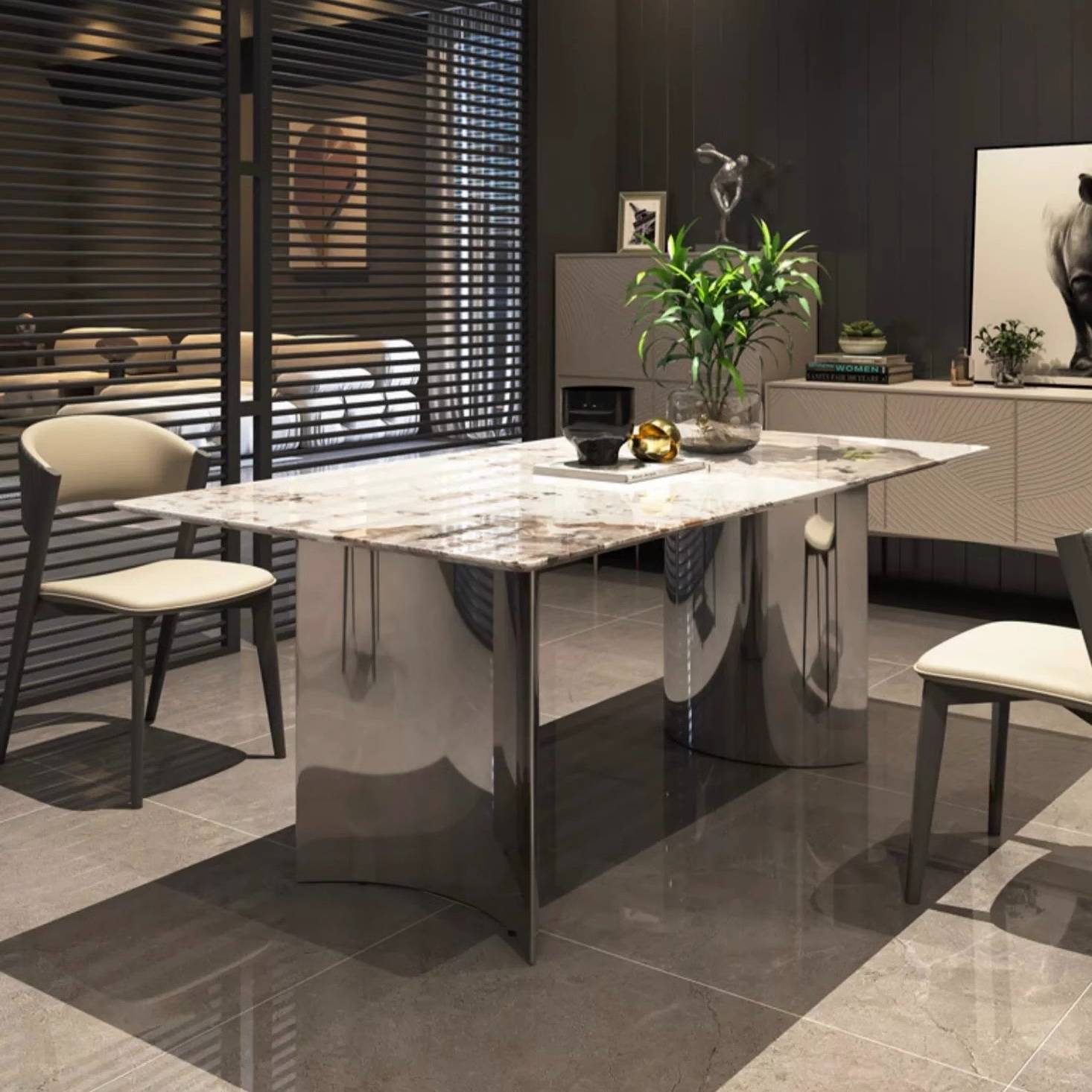 Marble Crescent Dining Table (B33-10152-E)