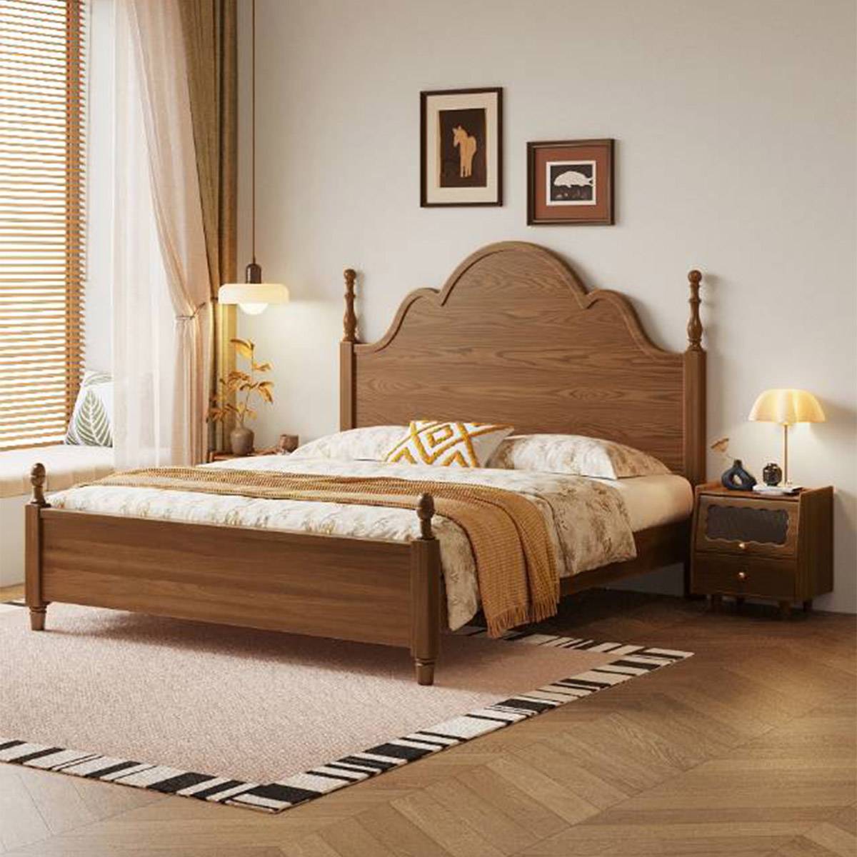 Mid-Century Solid Wood Bed (A76-313 Wood)