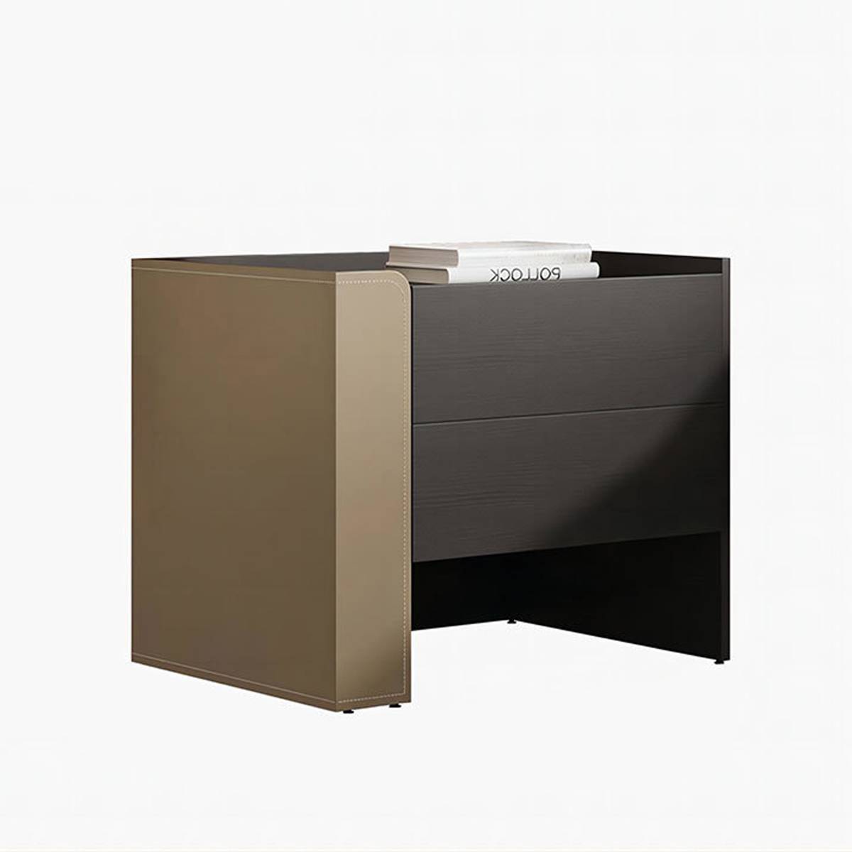 Saddle Leather Bedside Table (B45-F531) [Model B Left Side]