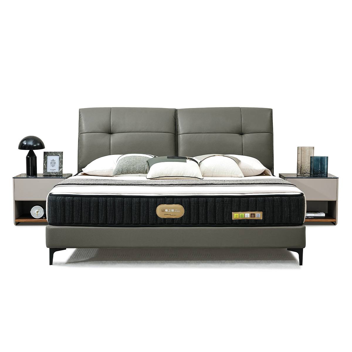 Front view of the bed frame and mattress against a white background