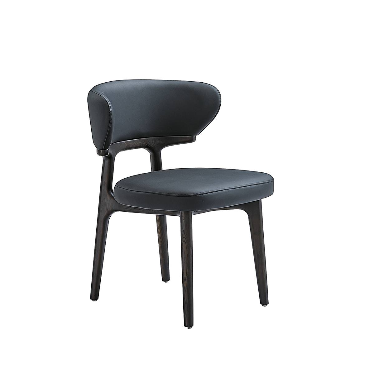 Dark grey modern dining chair with black wood frame