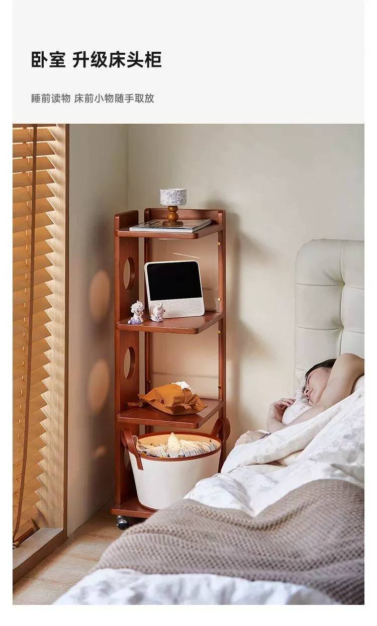 Cabinet used as a bedside table next to a bed