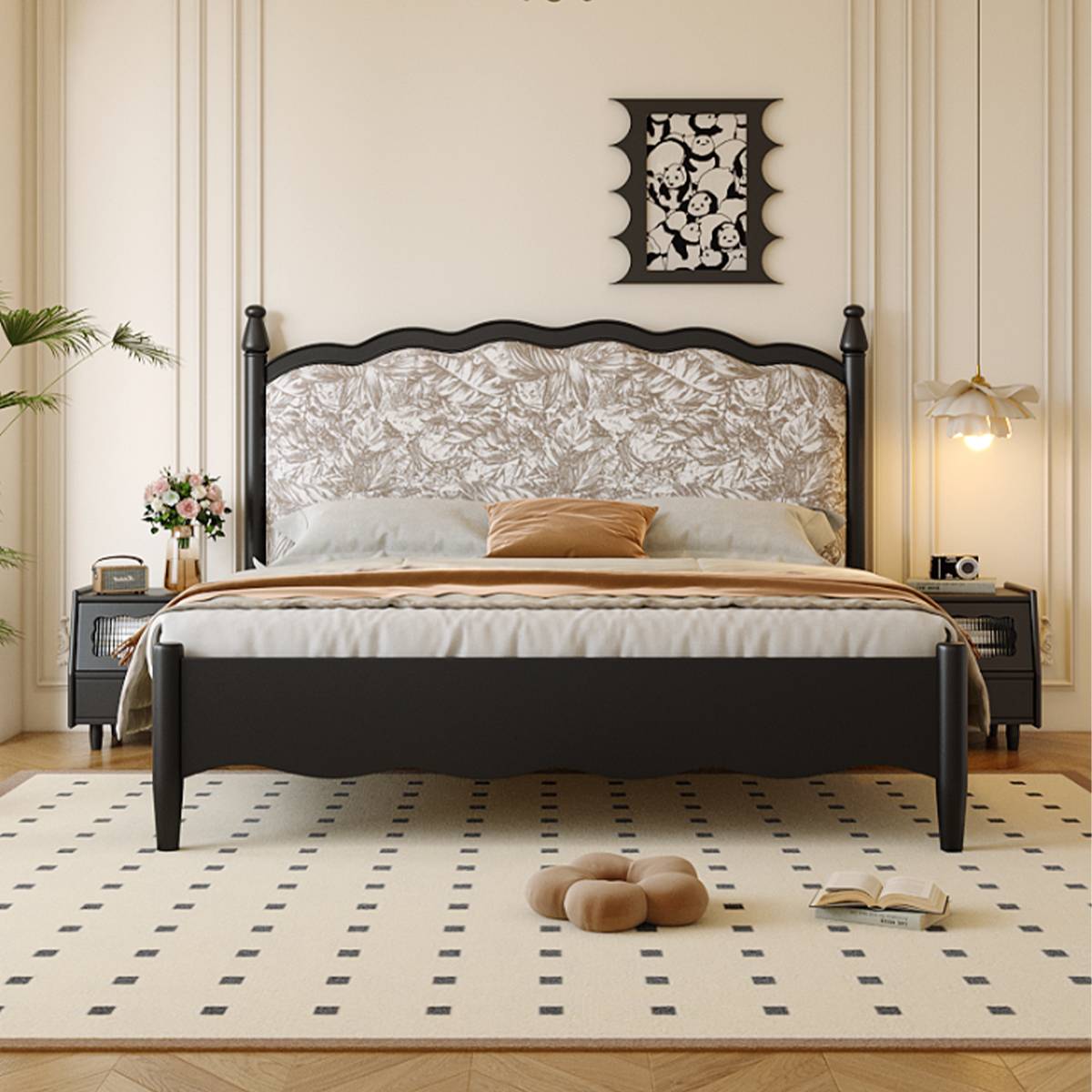 Mid-Century Solid Wood Upholstered Bed (A76-2622 Fabric)