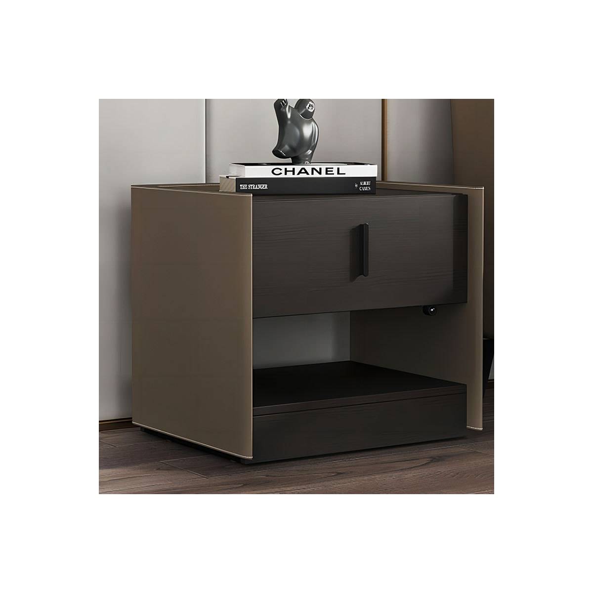 Saddle Leather Bedside Table with Wireless Charging (B45-F527) [Model B]