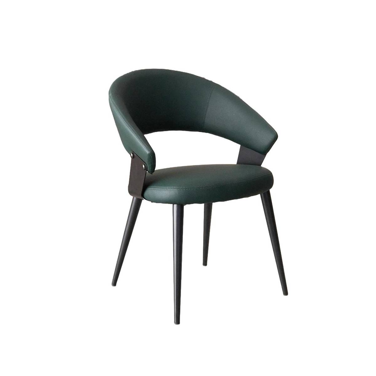 Green modern dining chair with curved backrest and black legs