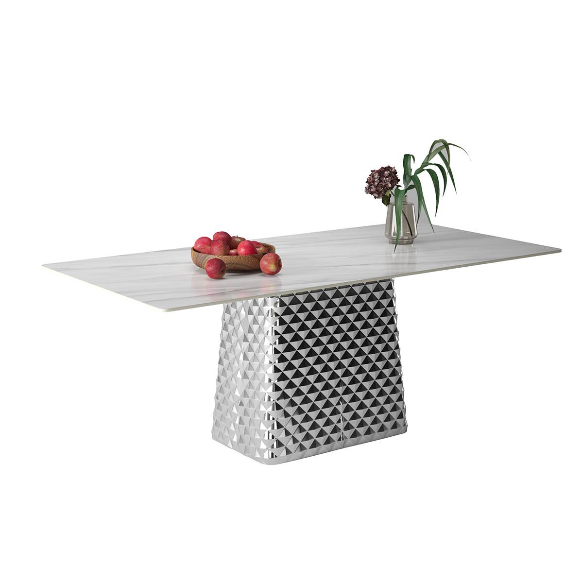 Studio shot of the dining table with fruit and flowers