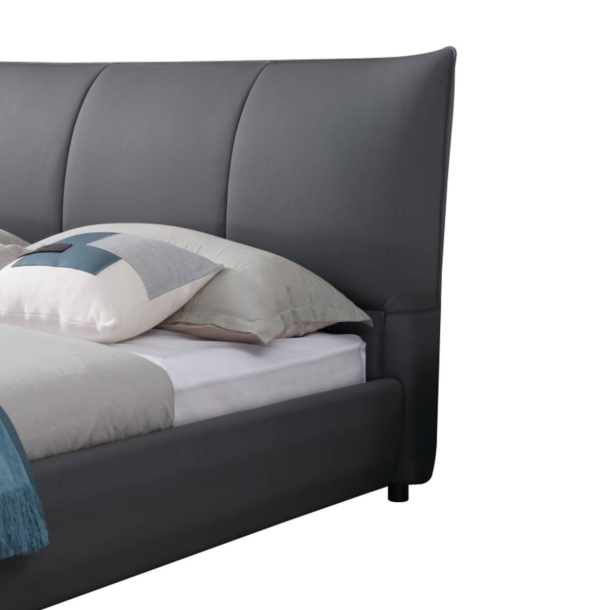 Side view of the bed headboard and pillows