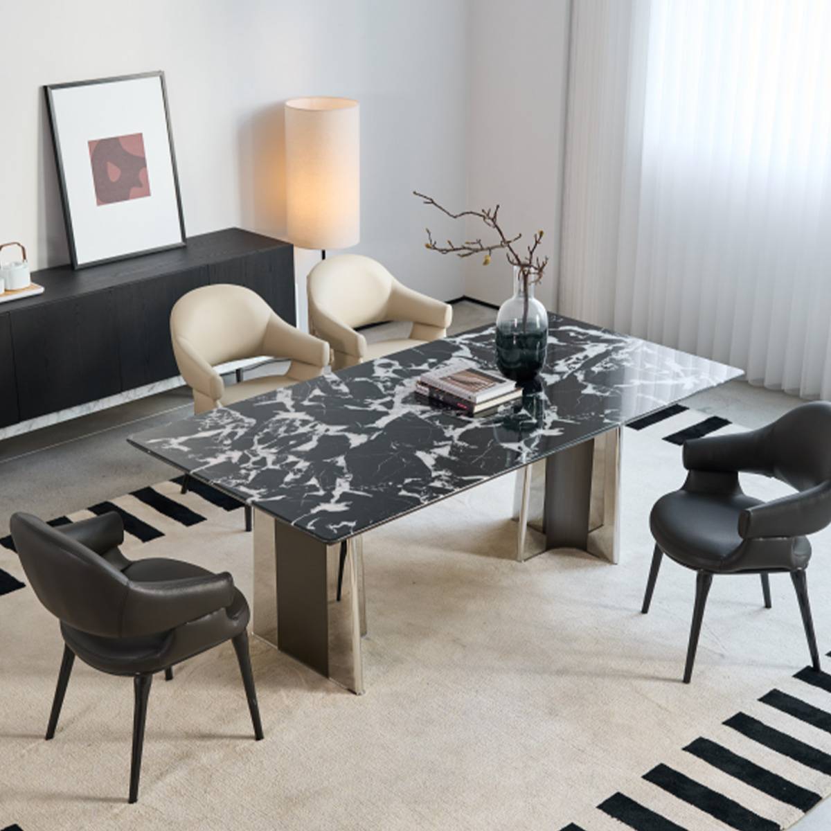 Brazilian Ice Diamond / Diamond White / Bulgari Black Natural Stone Luxury Dining Table (B10-TDj-28)