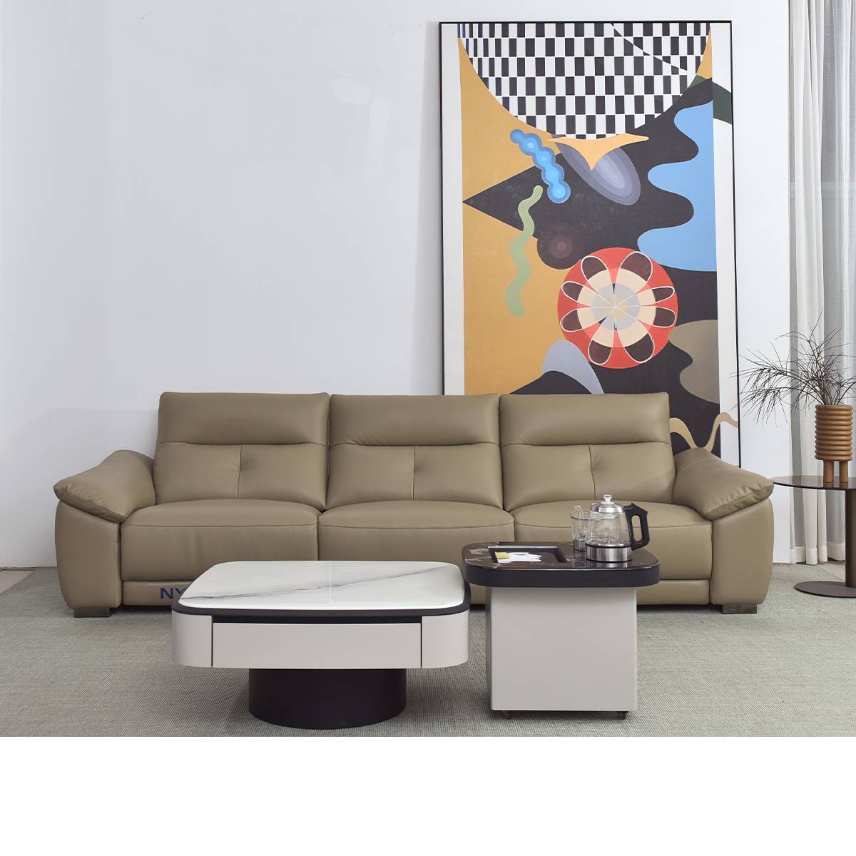 Straight-Row Leather Functional Sofa 3-Seater (B22-R0559)