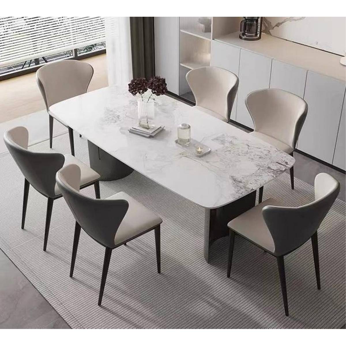 High angle view of the Z60 dining table set with chairs