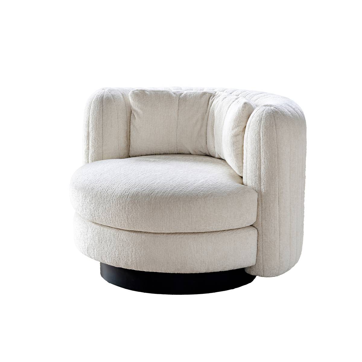 Front view of the white swivel lounge chair on a white background