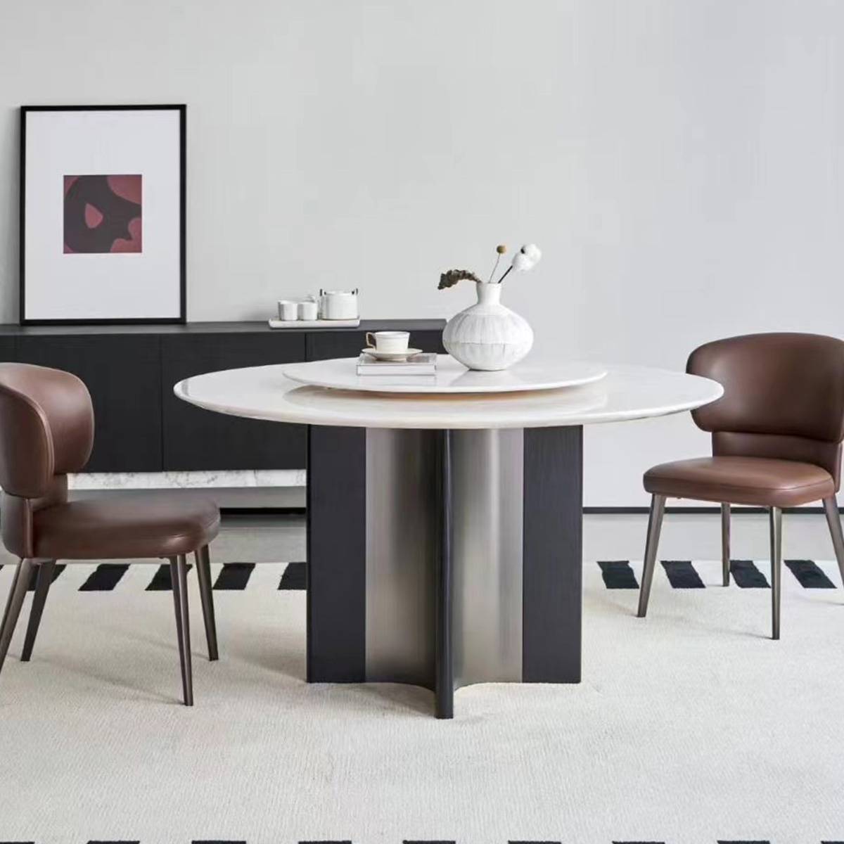 Diamond White Natural Stone Luxury Round Dining Table (with Lazy Susan) (B10-D810)
