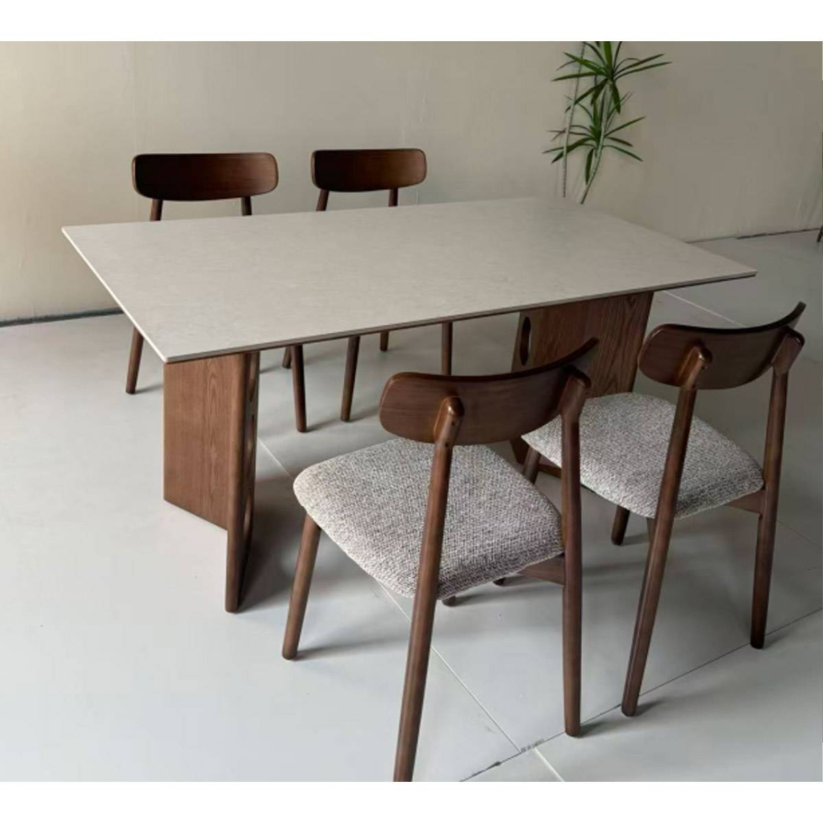 Travertine Sintered Stone Mid-Century Dining Table (A32-中古2634)