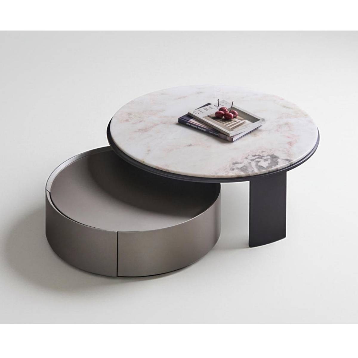 Close up of marble coffee table with books and decor