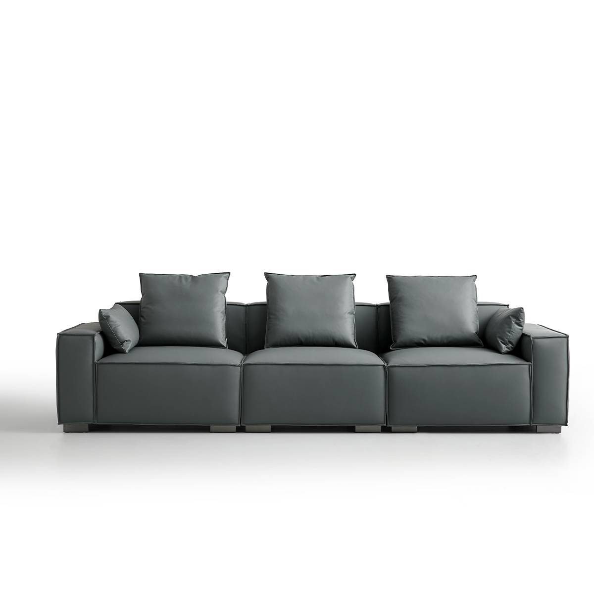 Front view of green leather modular sofa