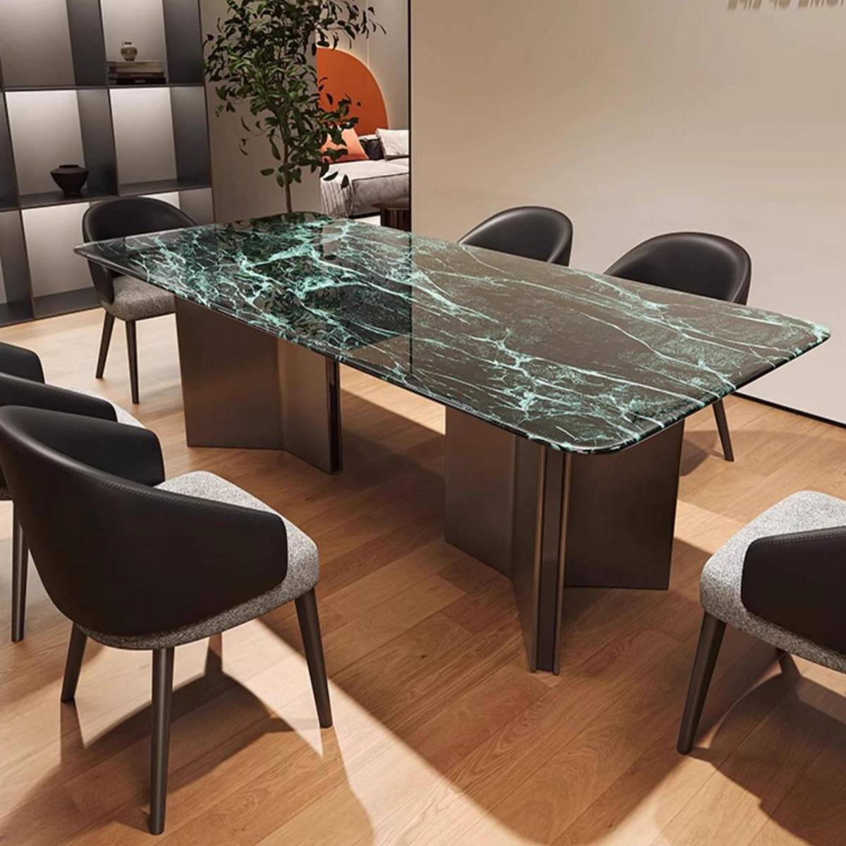 Big Flower Green Natural Marble Dining Table with Mercedes Base (Z60-S39)