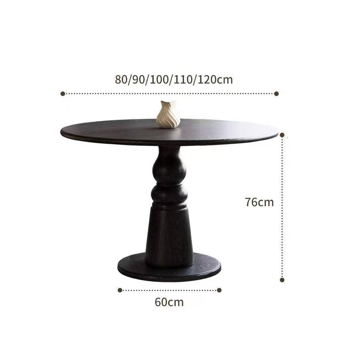 Diagram showing dimensions of the round dining table