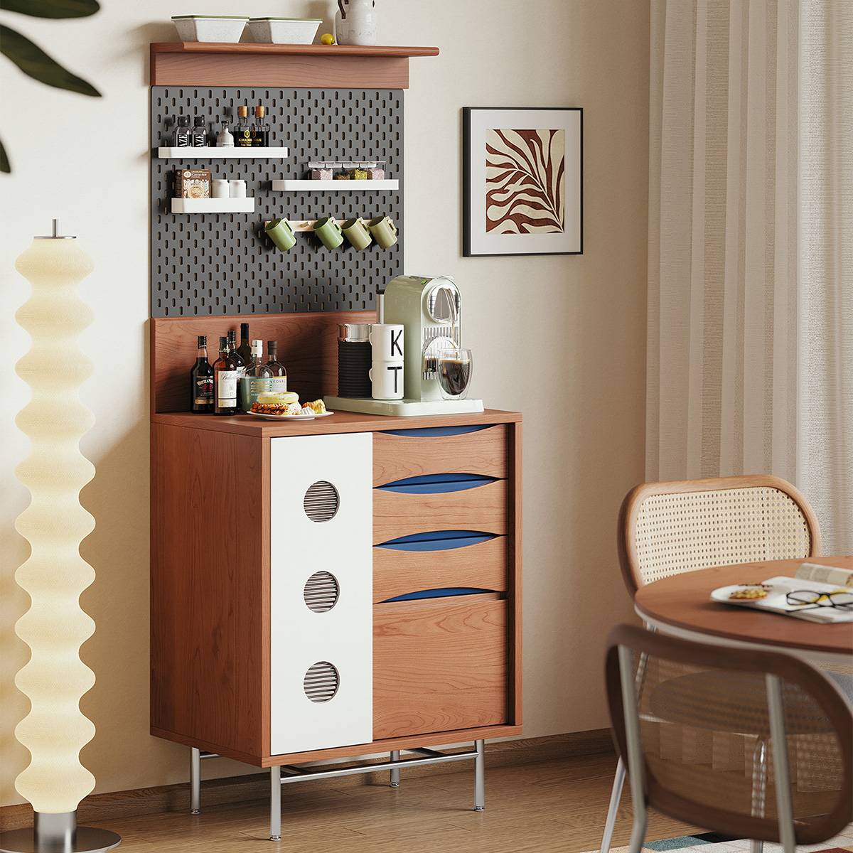 Sideboard with grey pegboard variation