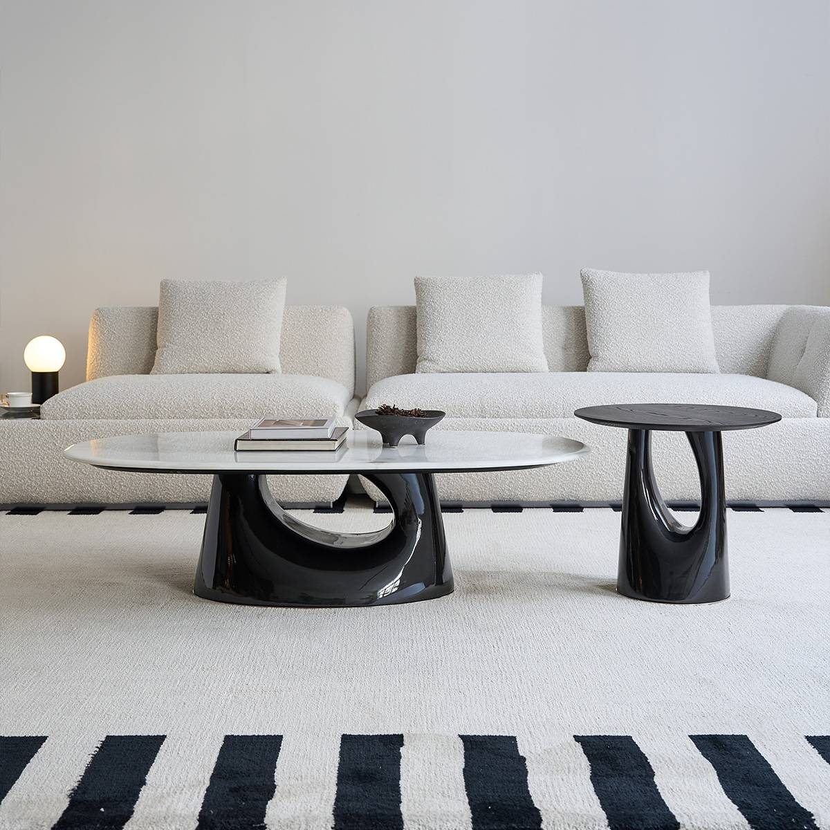 Front view of the coffee table set with a matching side table