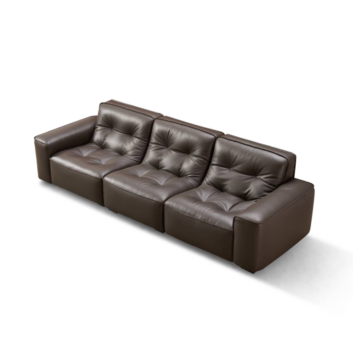 High angle view of brown leather sofa