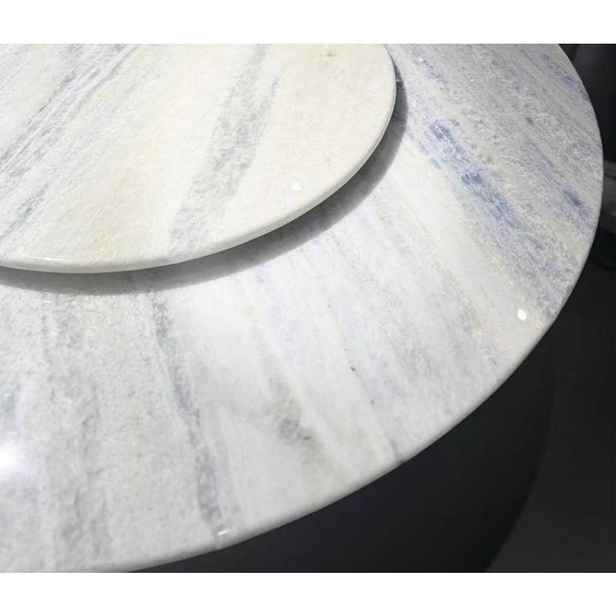 Close-up detail of the Blue Crystal marble texture and rotating tray