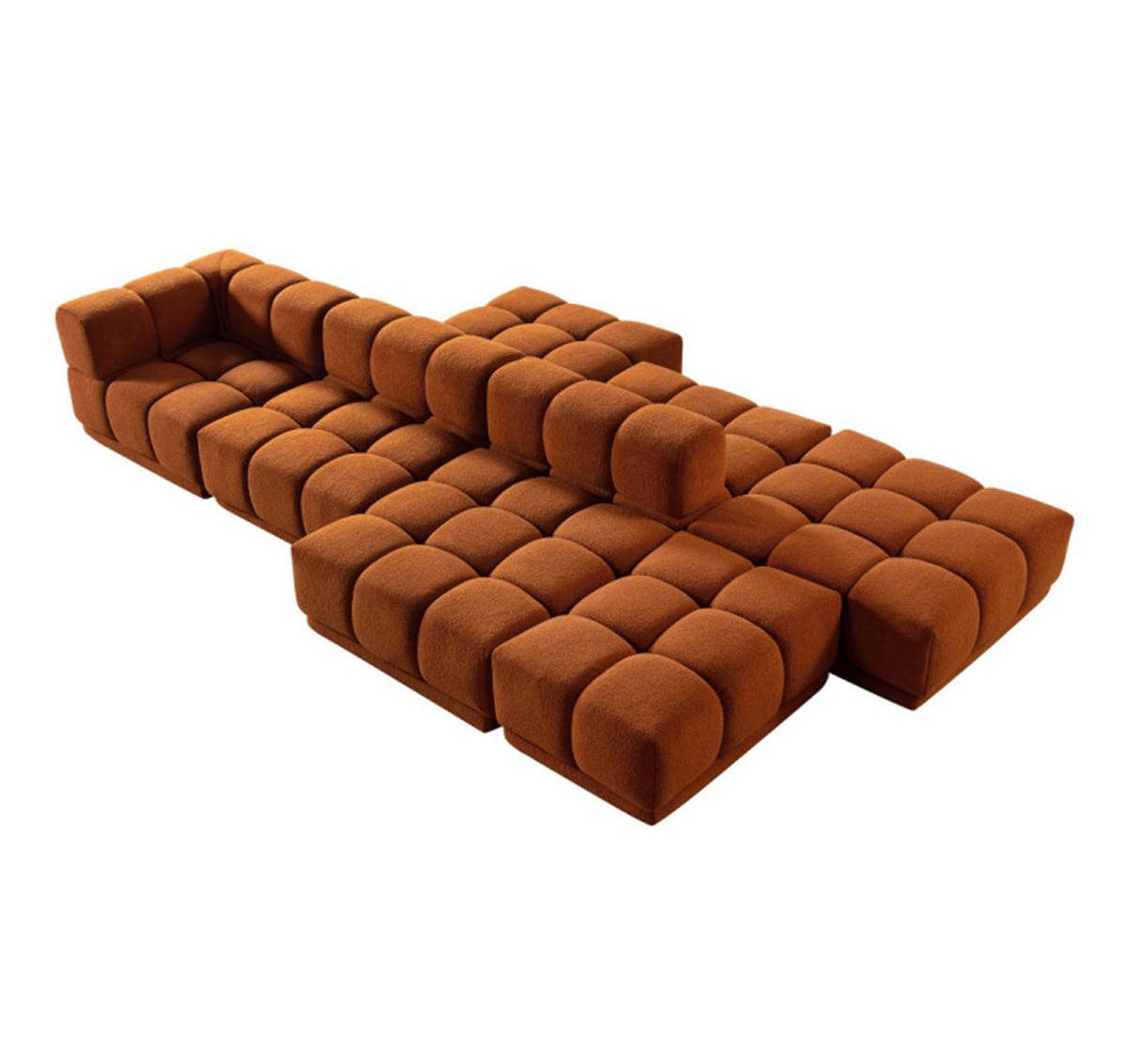 Top-down view of the brown tufted modular sofa
