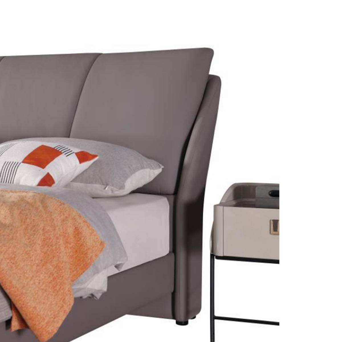 Close-up detail of the bed headboard and side profile