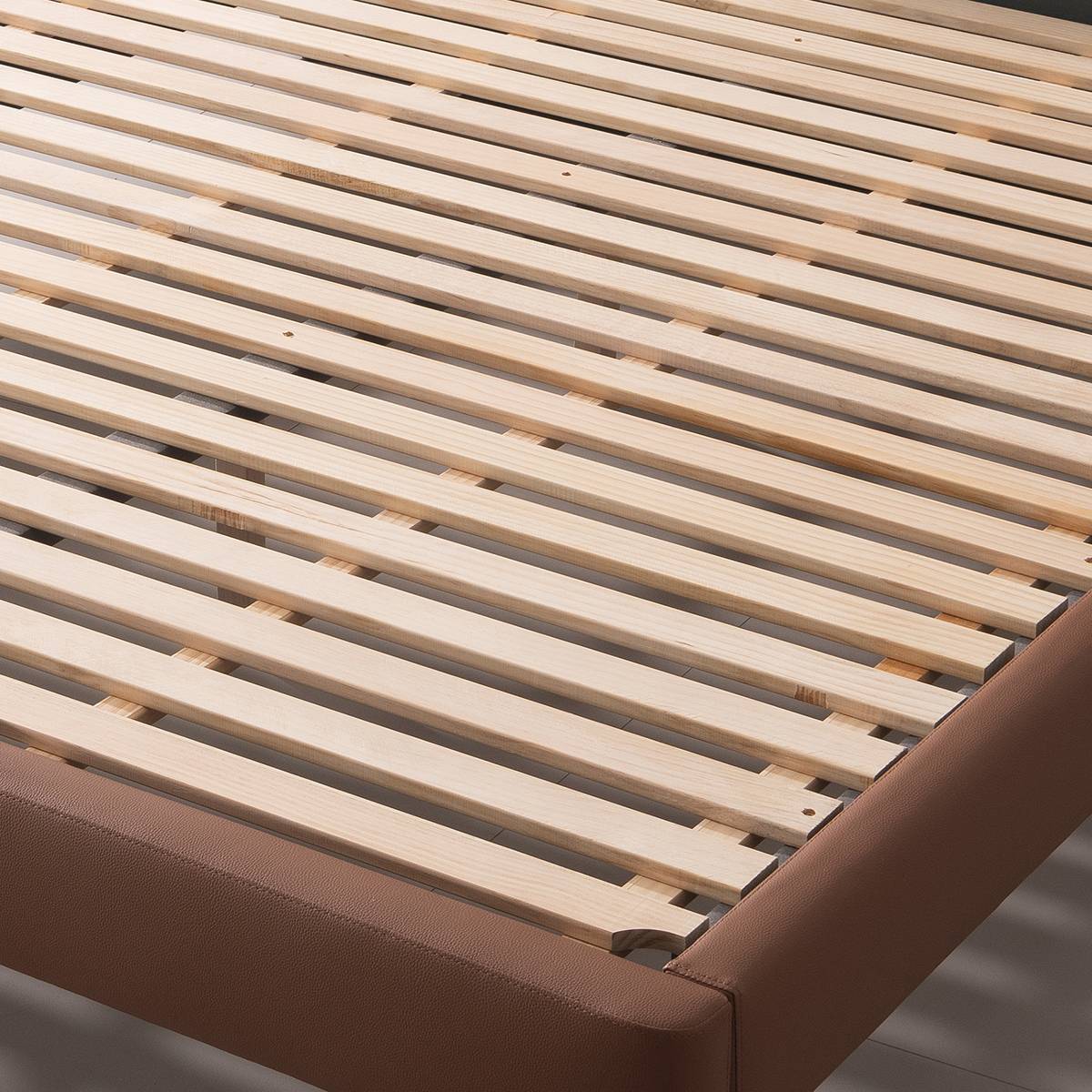 View of the solid wood slat bed base