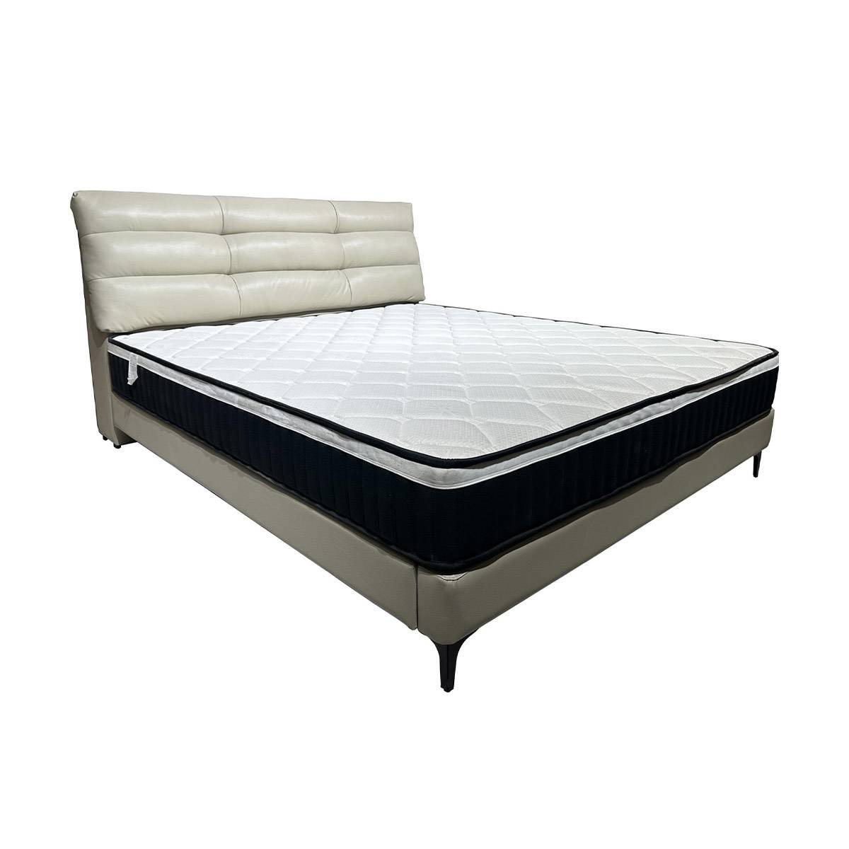 Side view of the bed frame showing the mattress and base structure