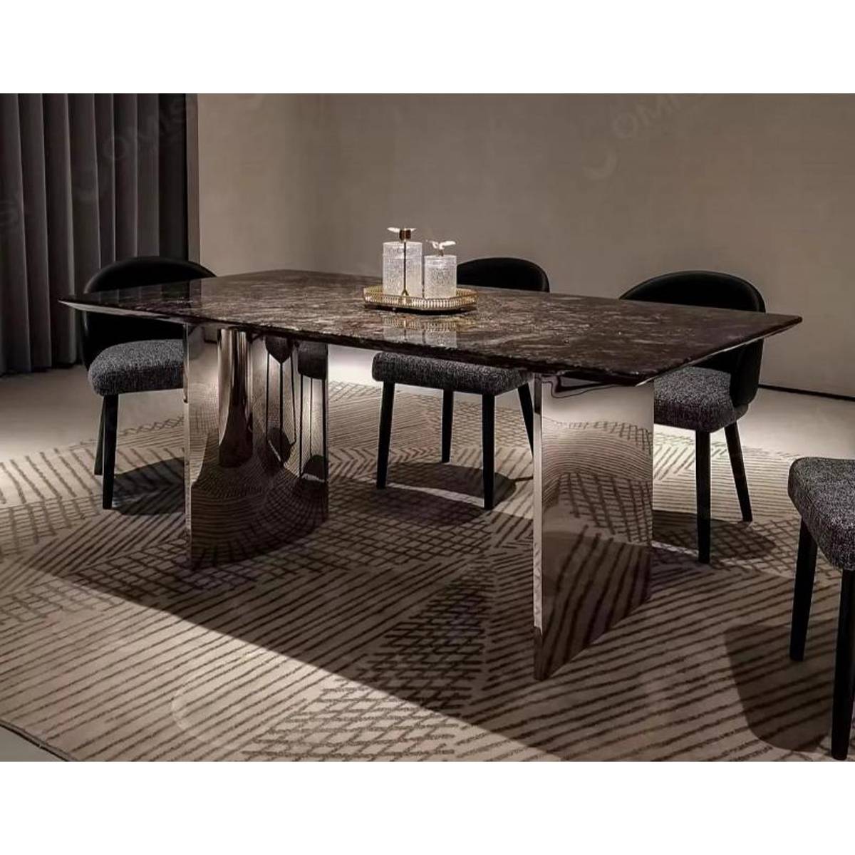 Platinum Diamond Natural Marble Dining Table with Linha Base (Z60-S22)