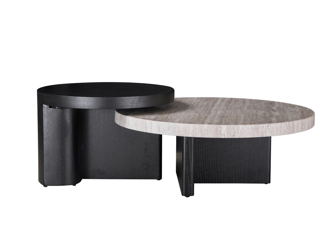 Studio shot of the nesting coffee tables against a white background