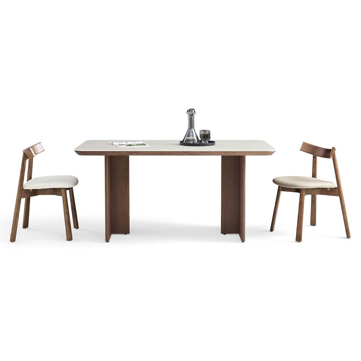 Front view of square wooden dining table