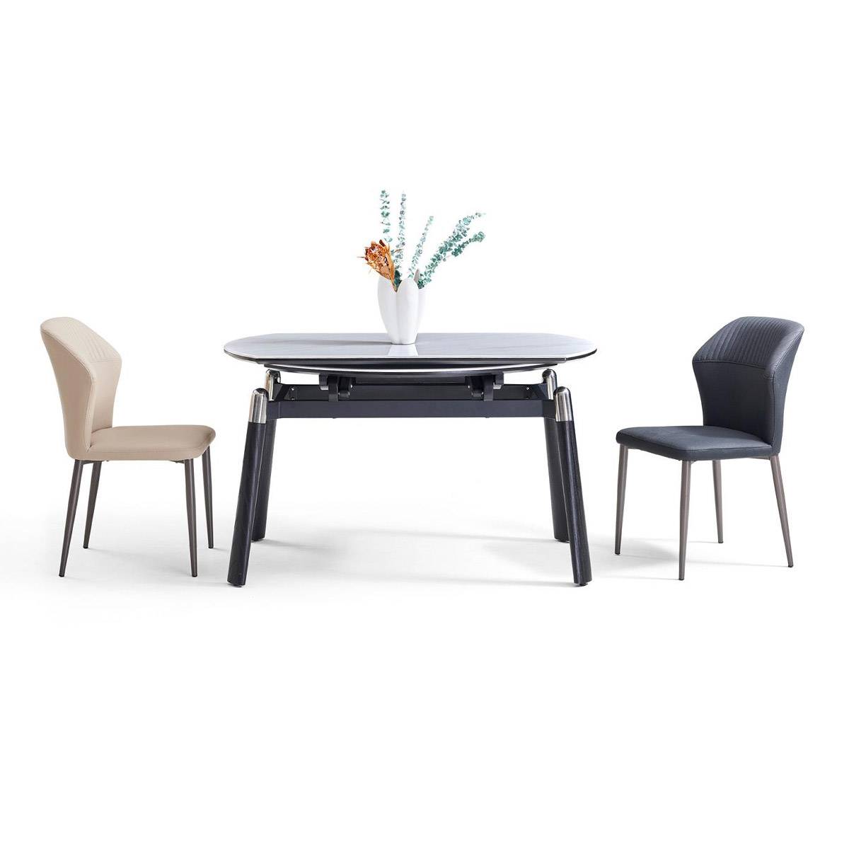 Side view of the dining table with chairs