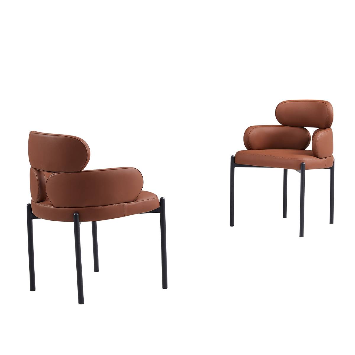 Brown modern dining chair showing front and back angles