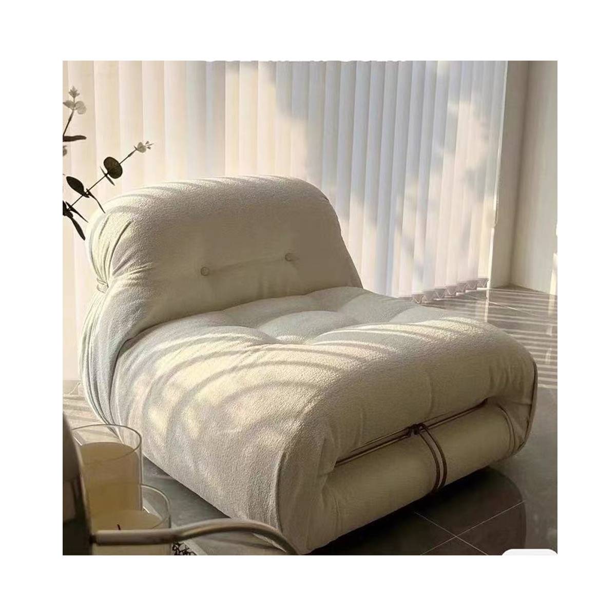 Close-up of the beige Steel Tooth Leisure Chair with sunlight