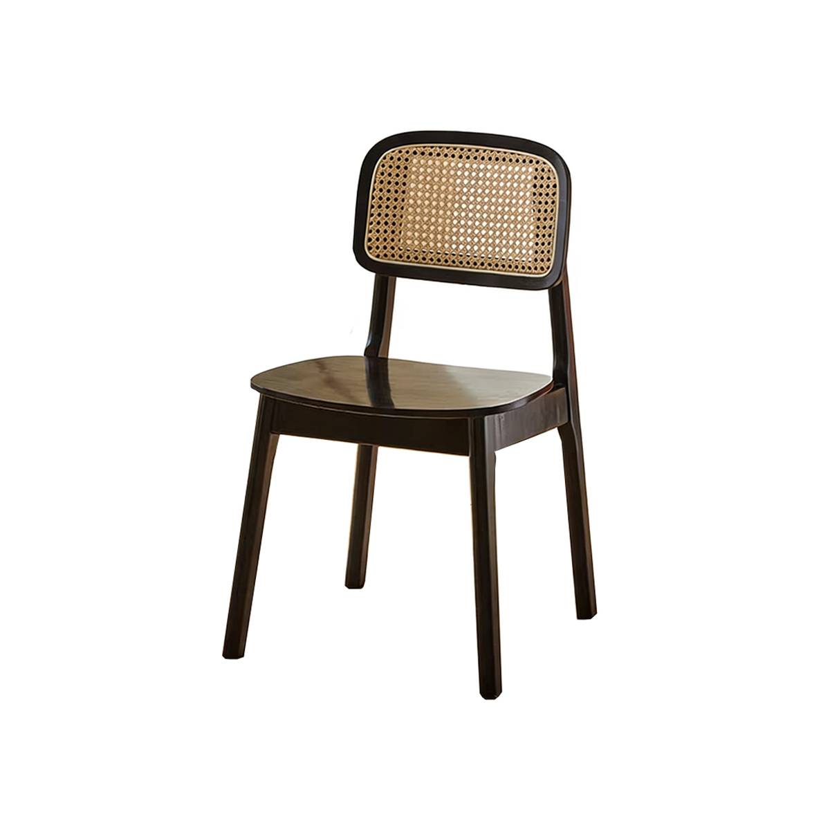 Black finish mid-century dining chair with rattan backrest