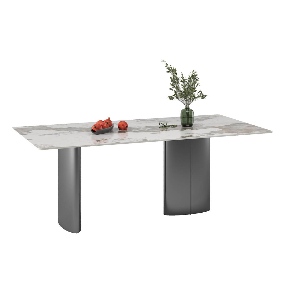 A33 Sintered Stone Dining Table with grey steel base and white stone top