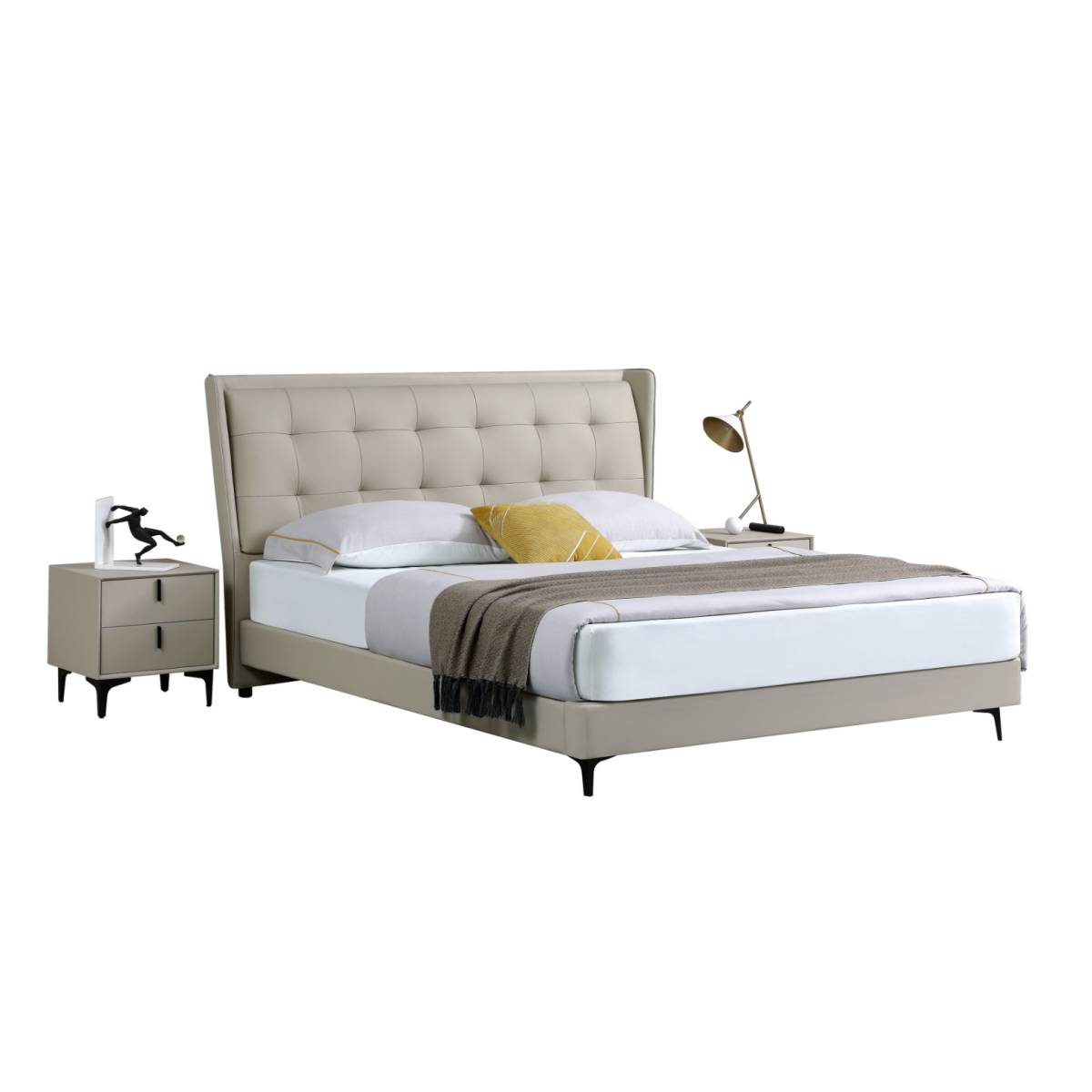 Leather Bed Set (1 Bed + 2 Nightstands + Mattress) (Z11-K9236)