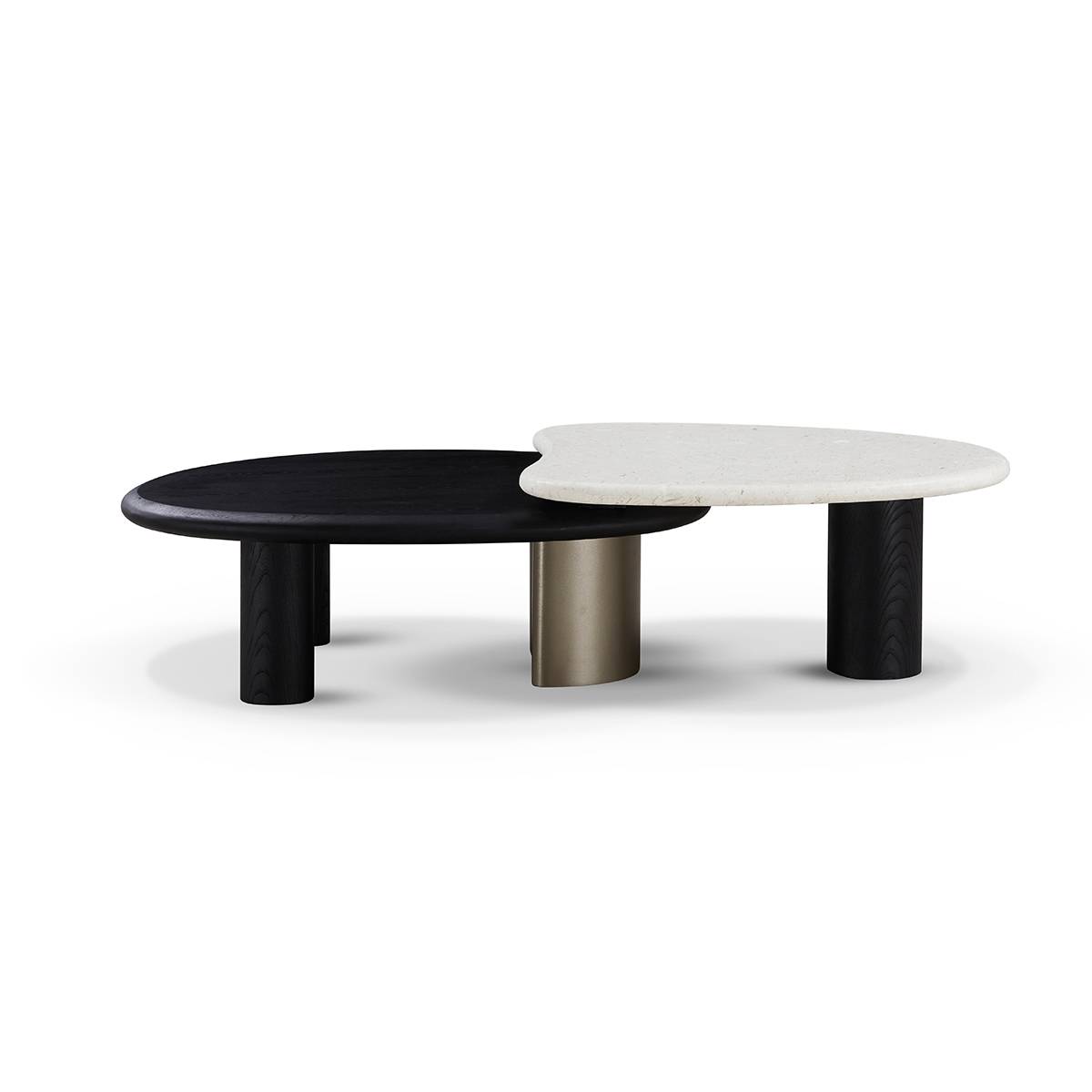 Side profile view of the combination coffee table showing the cylindrical legs