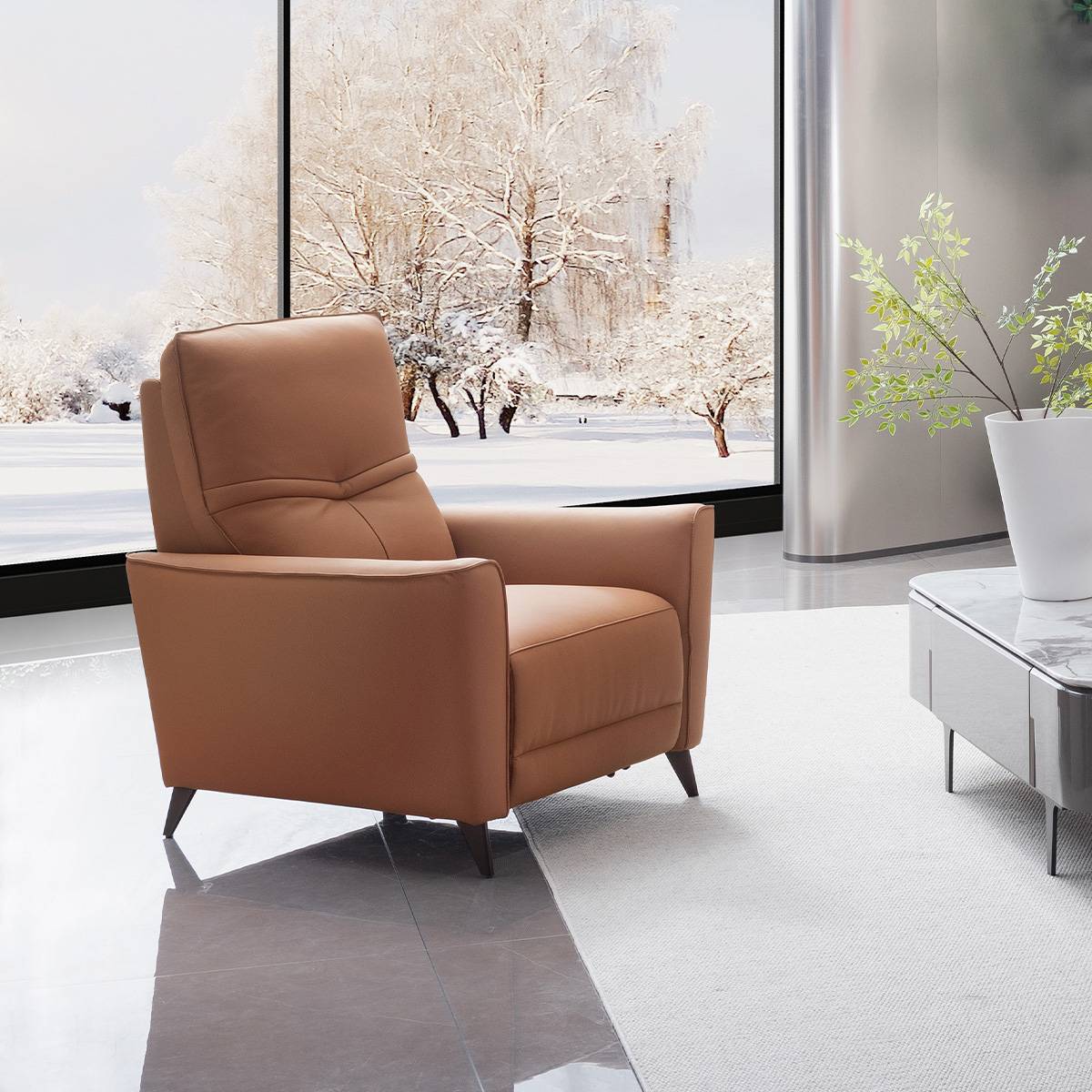 Matching brown leather recliner armchair
