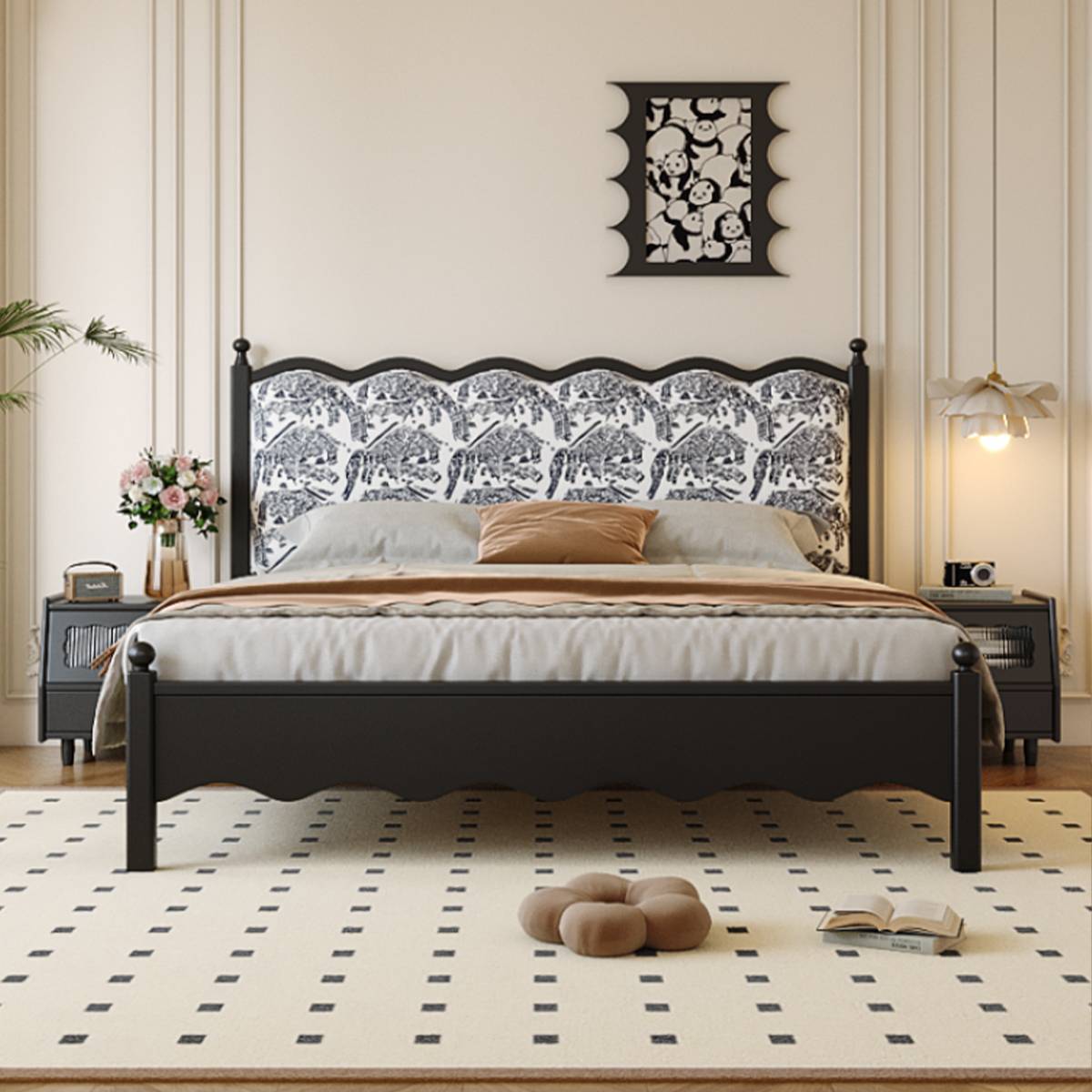 Mid-Century Solid Wood Upholstered Bed (A76-2632 Fabric)