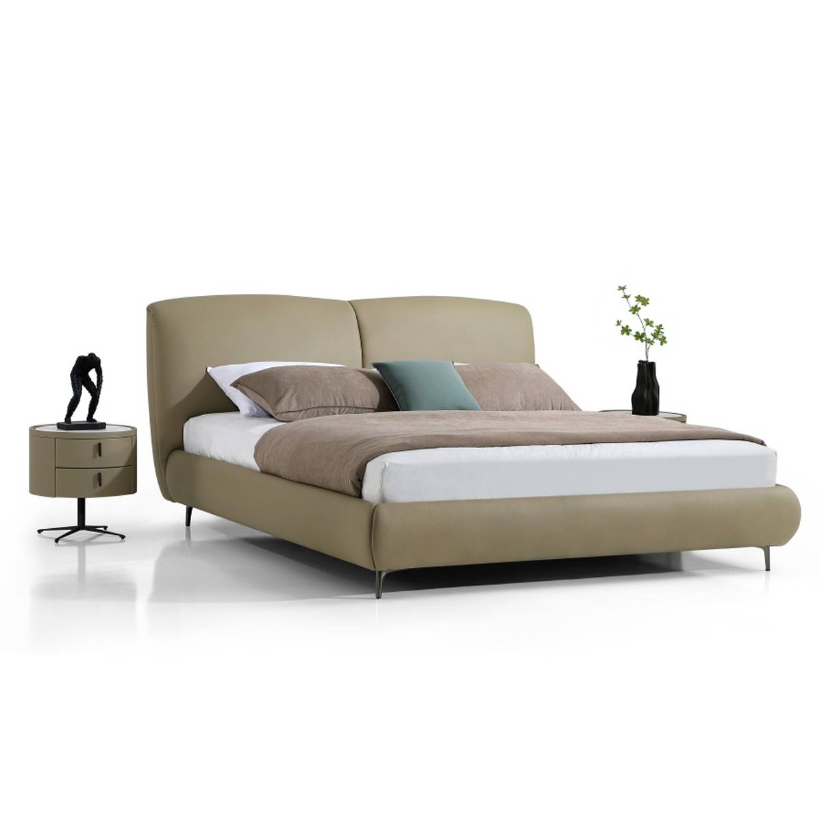 Side angle view of the bed highlighting the frame and legs