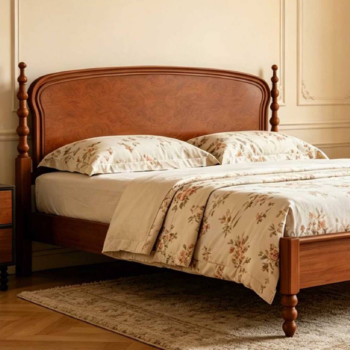 Close-up view of the bed headboard and pillows