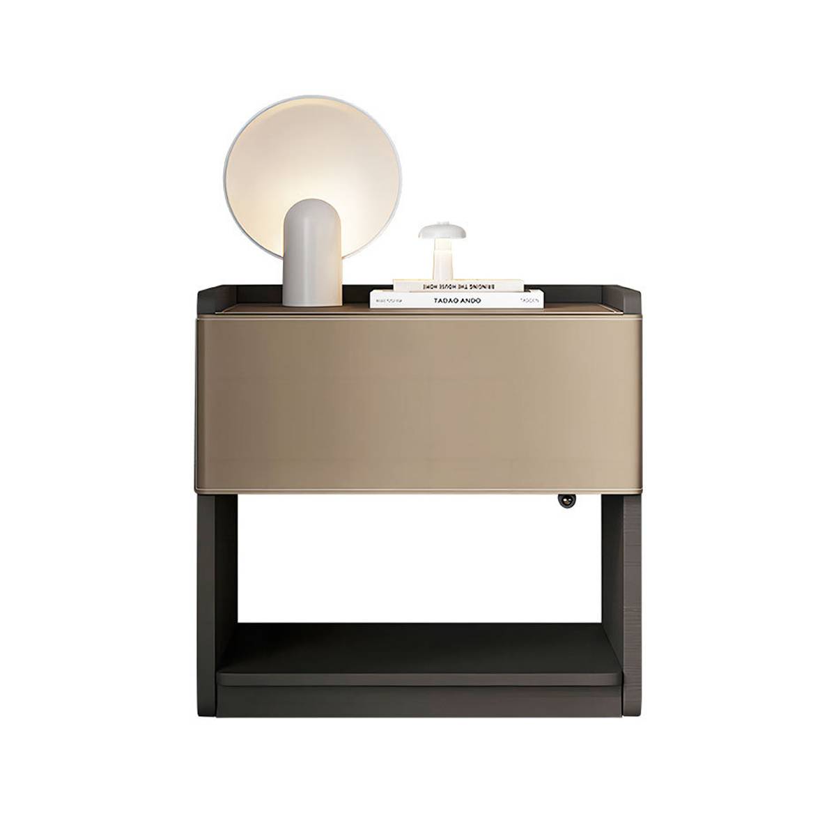Saddle Leather Bedside Table with Wireless Charging (B45-F528) [Model B]