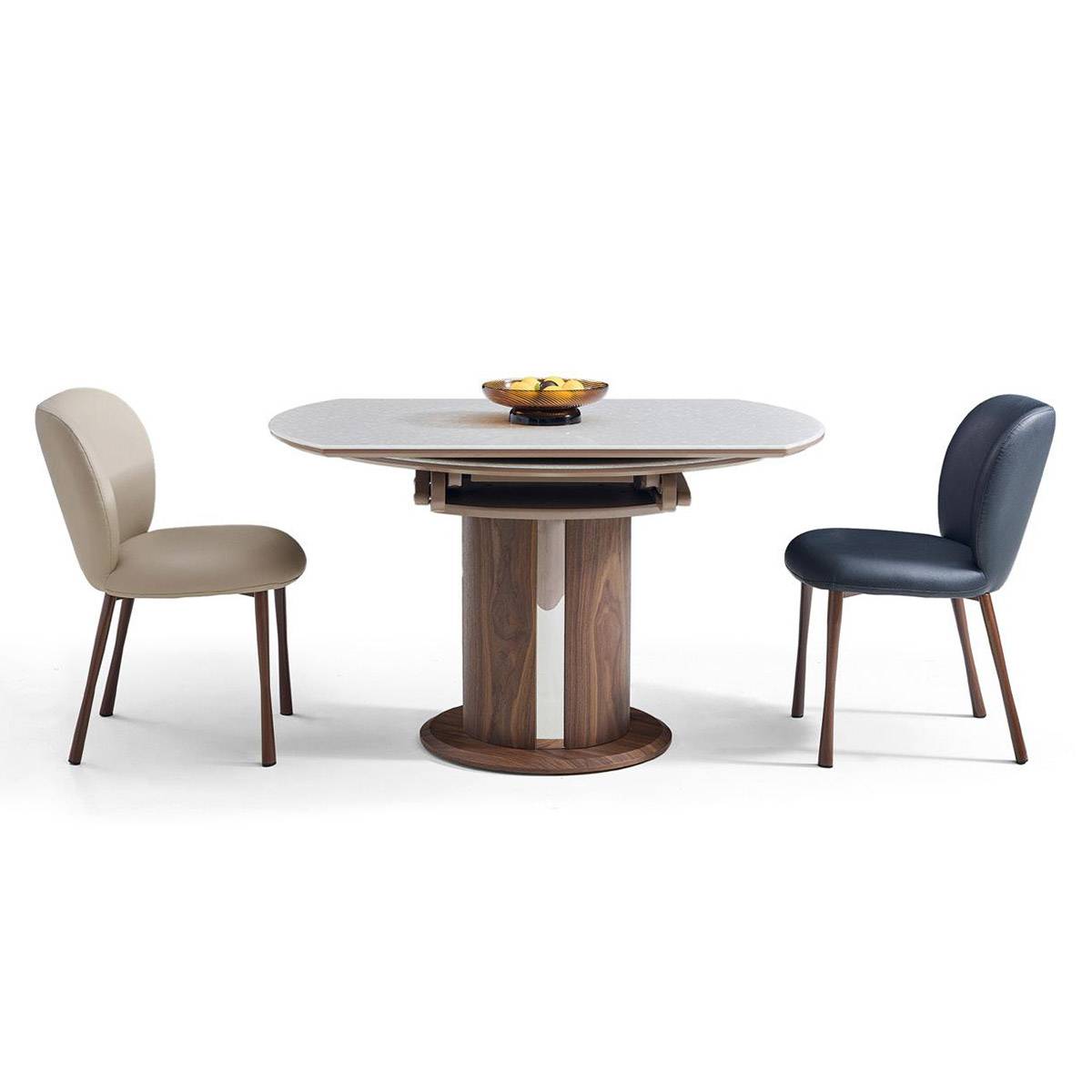 Side view of the dining table showing the extension mechanism