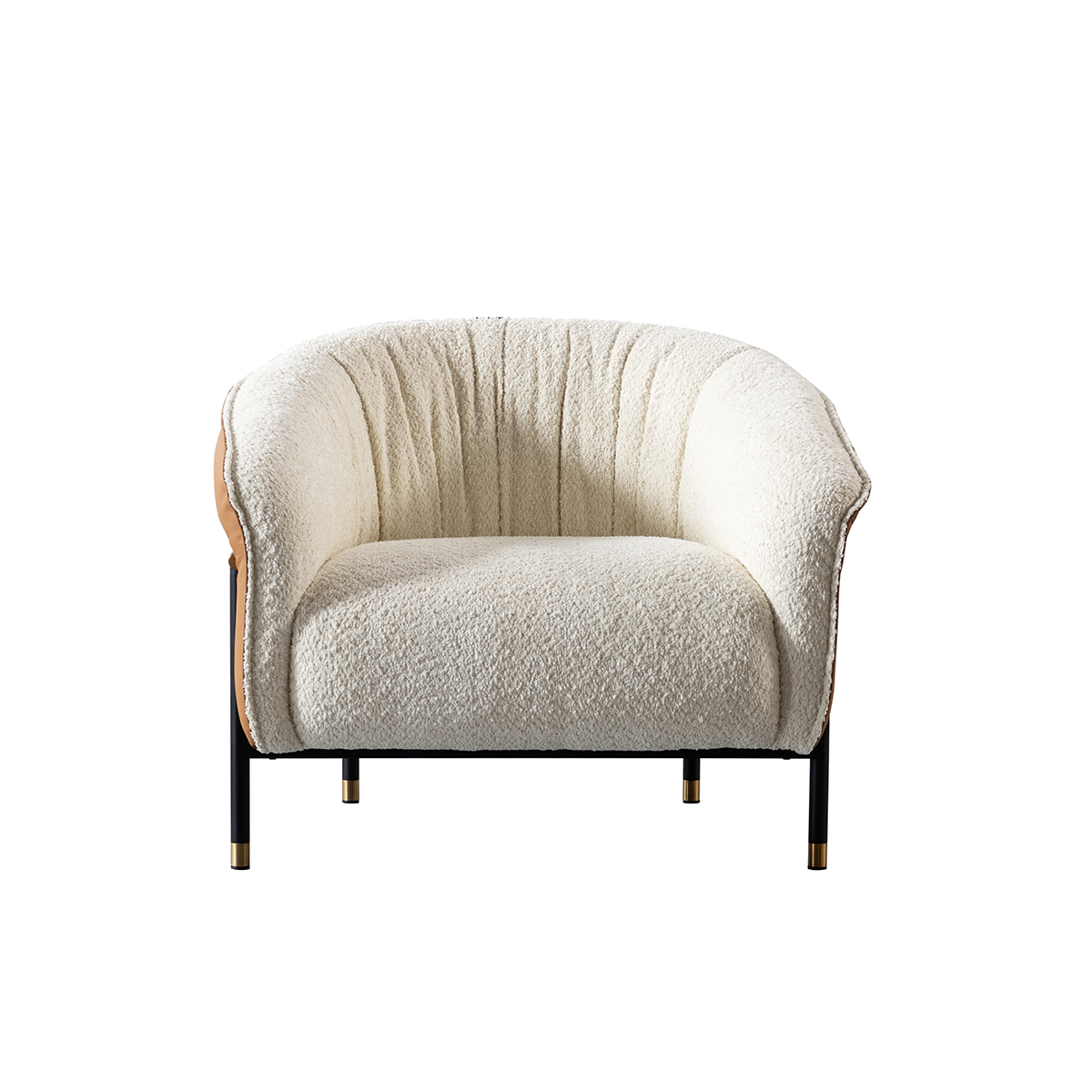 Front view of the lounge chair highlighting the plush sheepskin texture