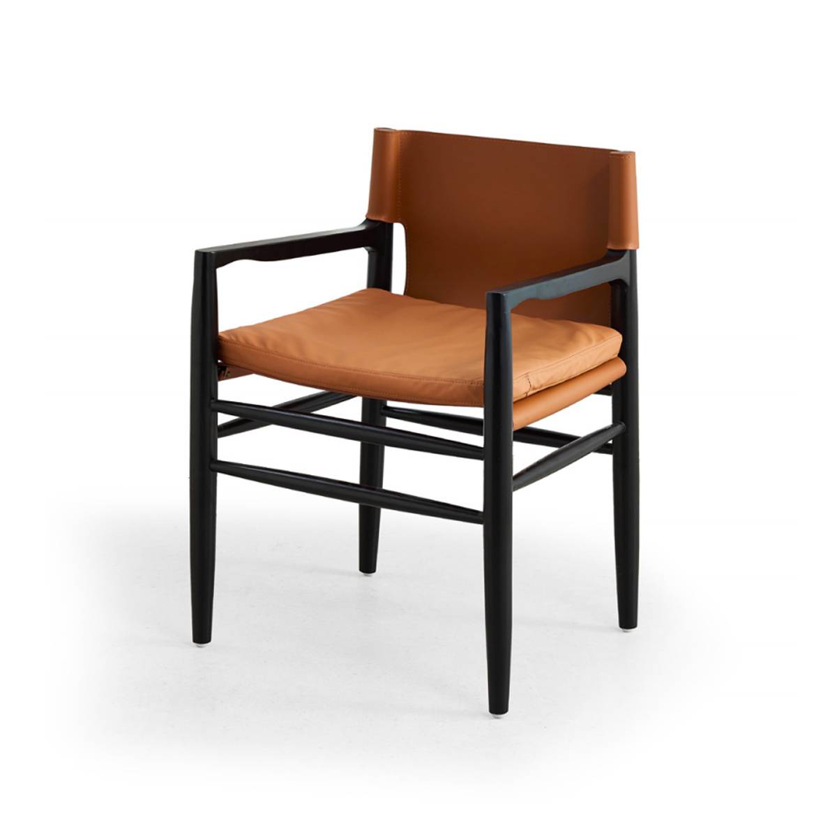 Dining Chair with Armrests, Solid Wood Legs & Saddle Leather (Z67-A39)