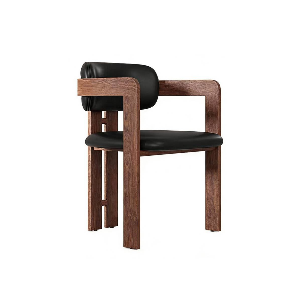 Black wood frame dining chair with black faux leather seat