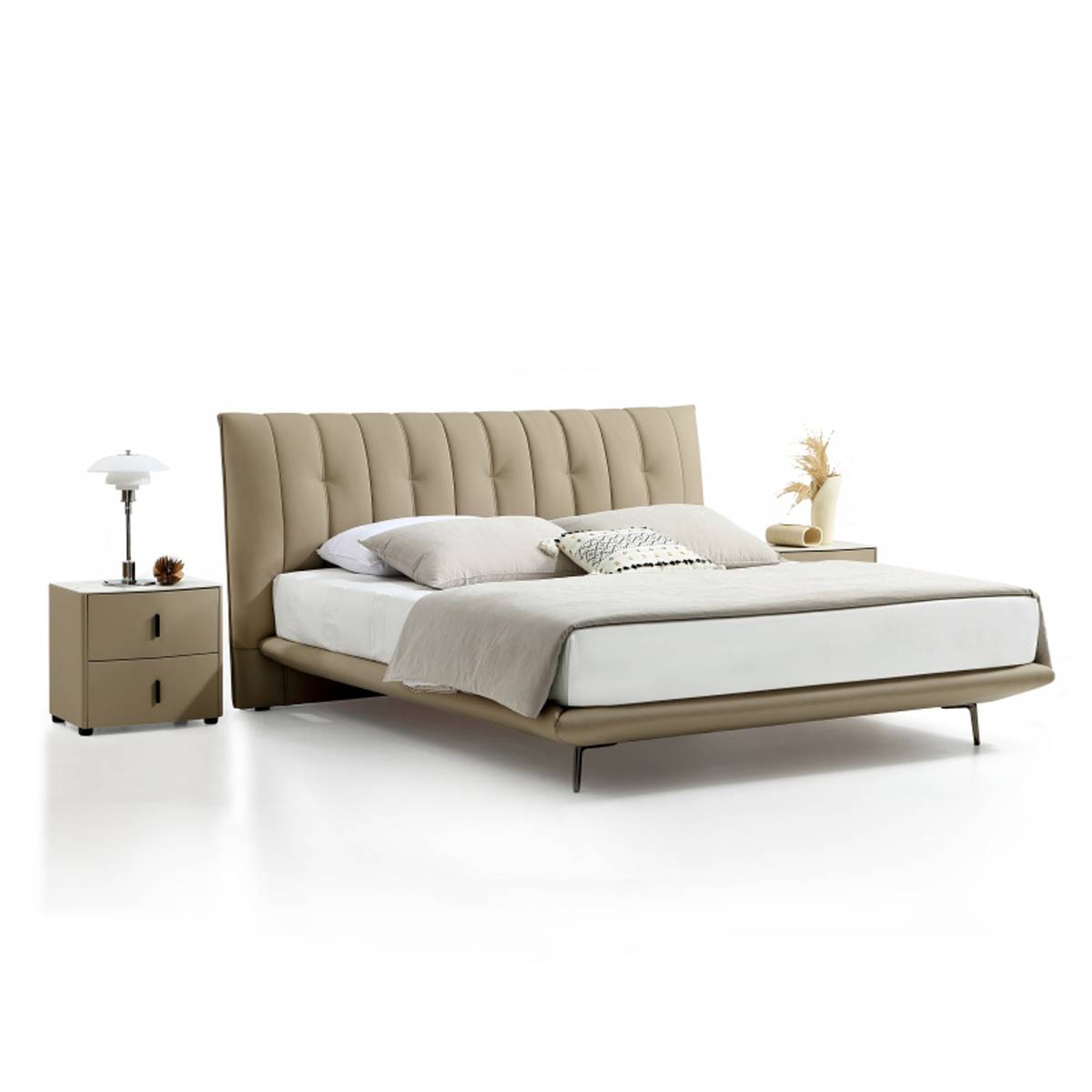 Side angle view of the modern soft bed