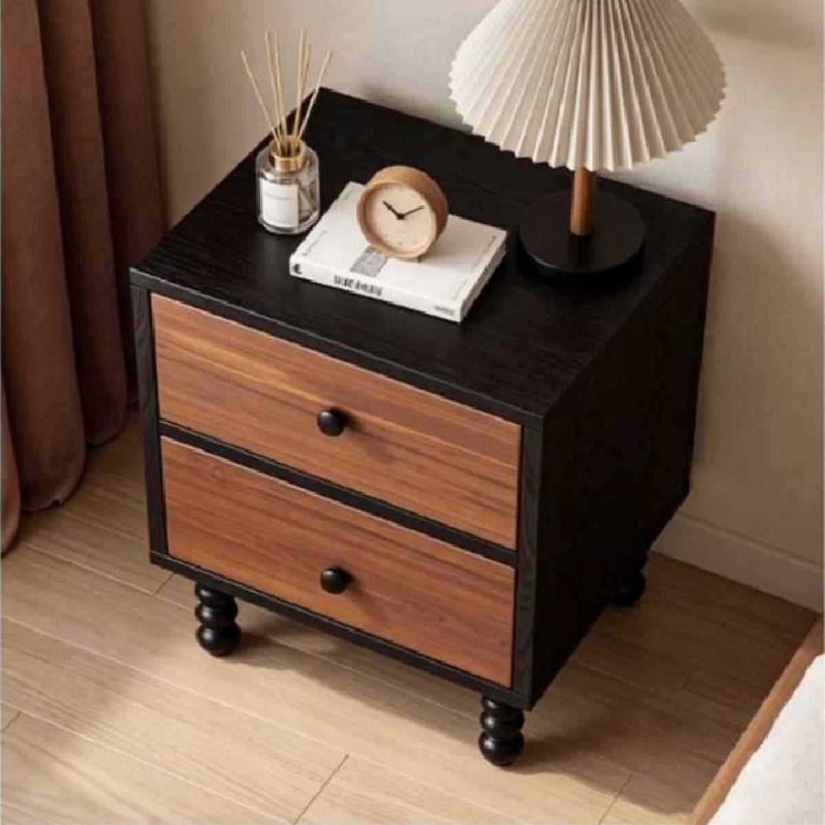 High angle view of the bedside table